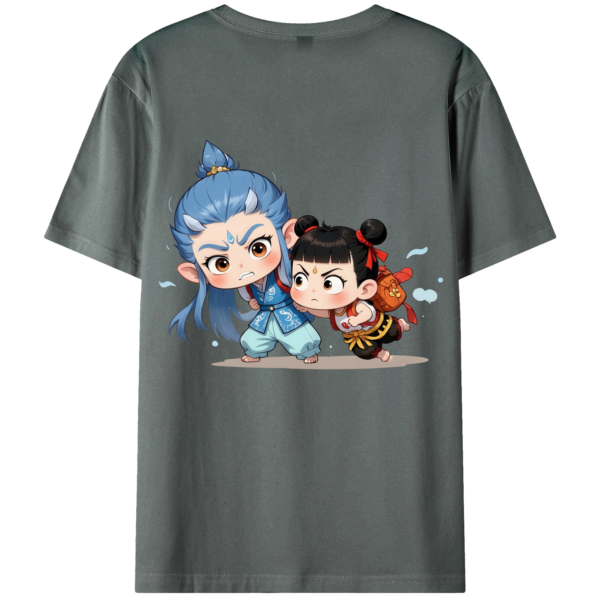 （画像用） Ne Zha 2 ナタ 魔童の大暴れ 綿100％半袖Tシャツ（背面プリント）